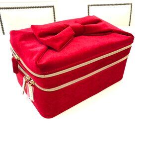 ❤️  Estée Lauder Red Velveteen 2-Compartment Train Case / Cosmetic Container